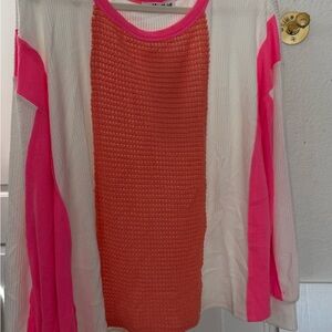 MACARON Pink & White Colorblock Knit Top